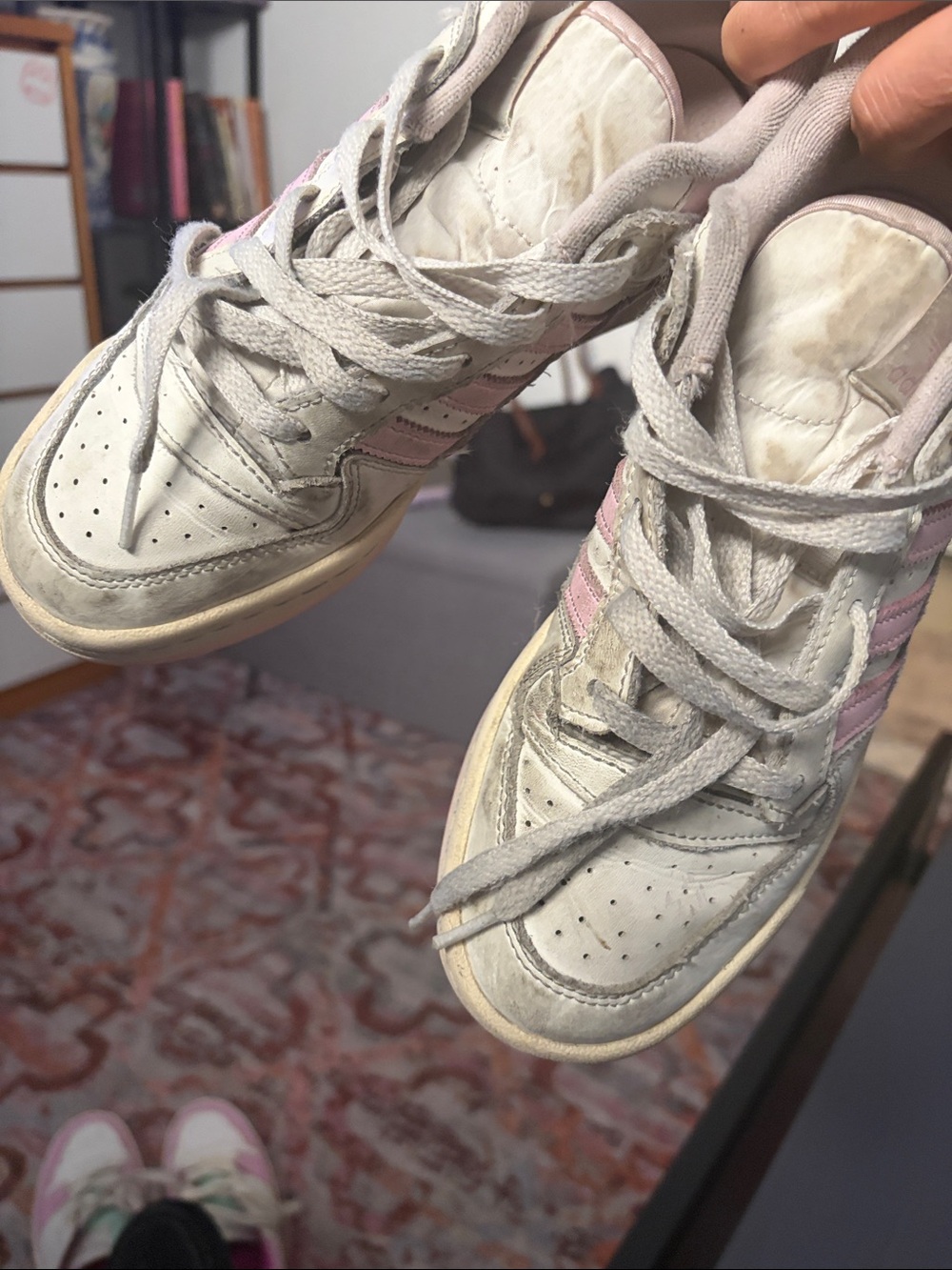 adidas white and pink low-top sneakers